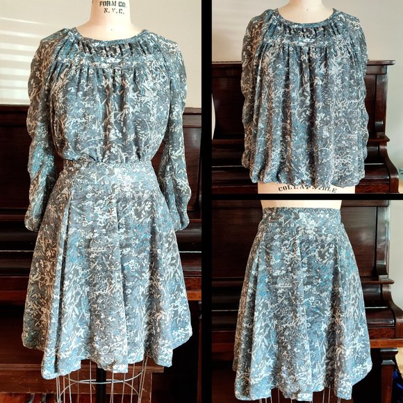 Vero Moda Chiffon Blouse & Skirt Matching Set Sage, Grey, Blue, White Small EUC - Picture 1 of 7